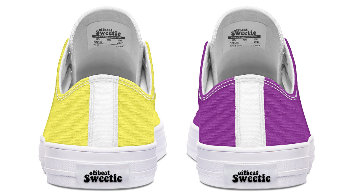 Yellow And Purple Mismatched Low Tops