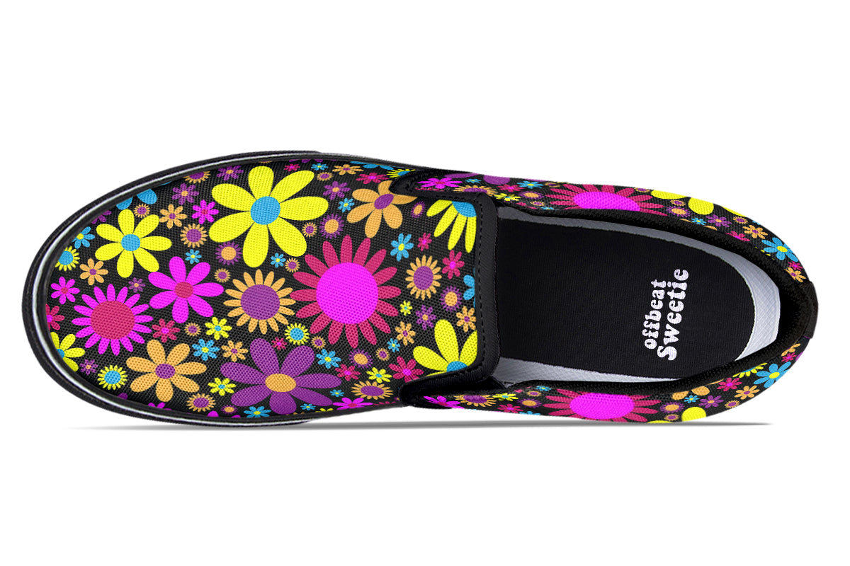 Funky Retro Flowers Slip Ons