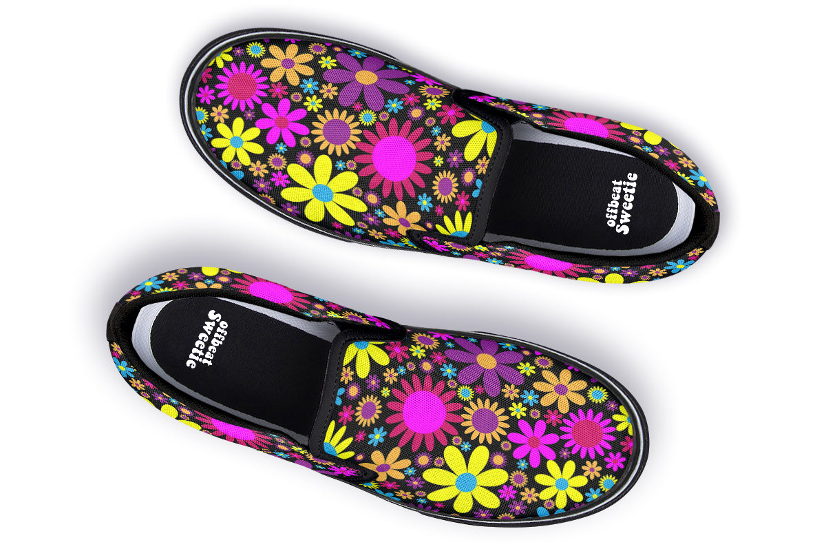 Funky Retro Flowers Slip Ons