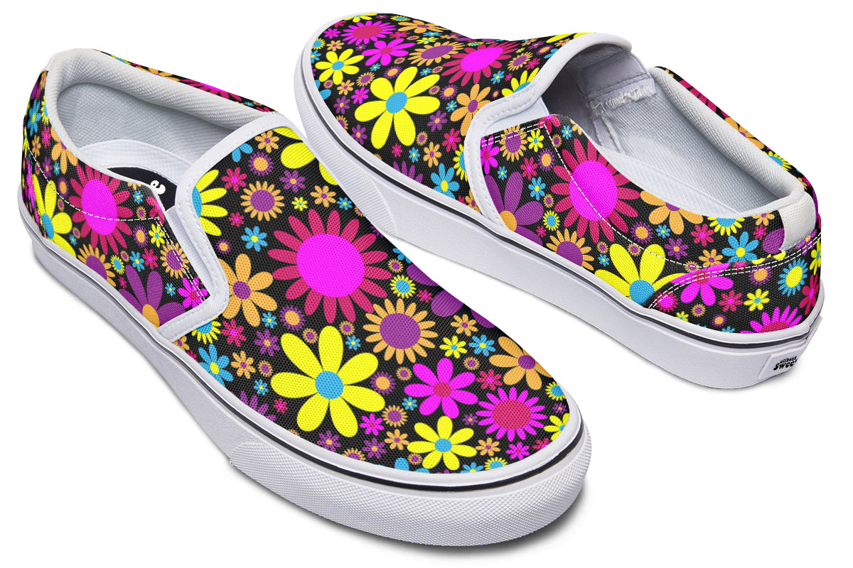 Funky Retro Flowers Slip Ons