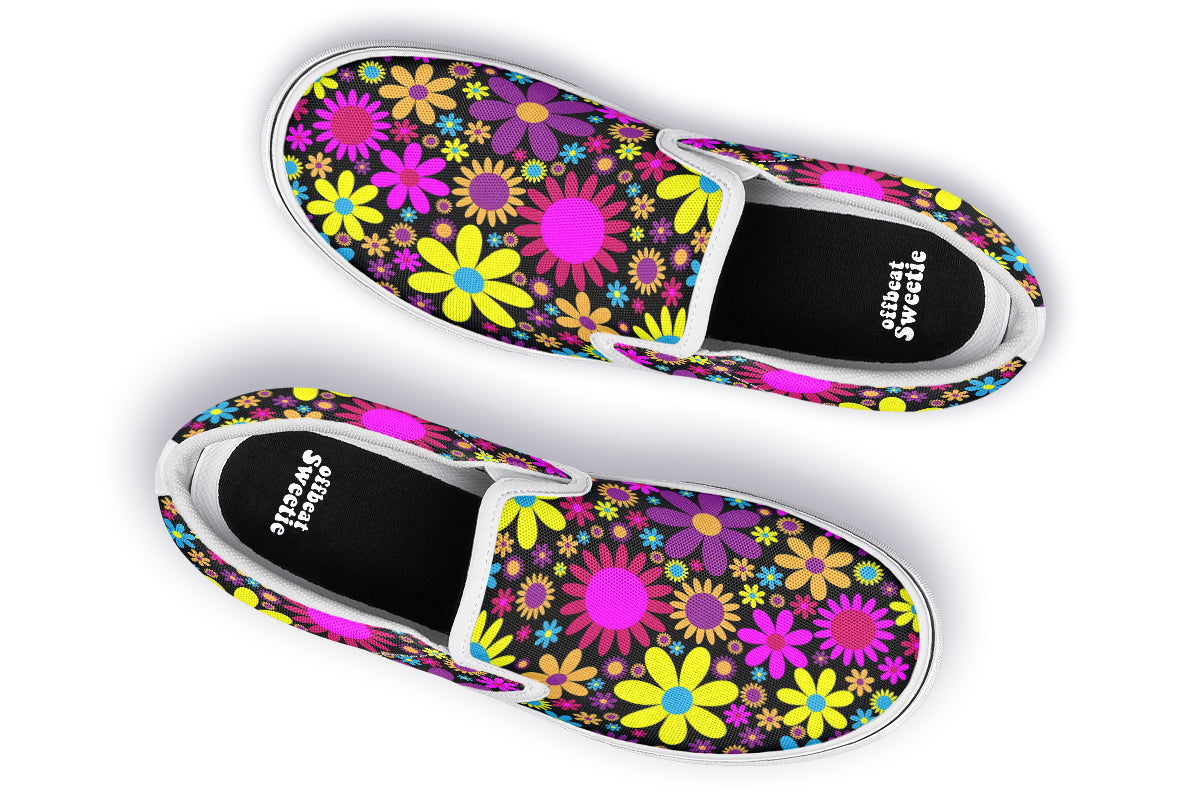 Funky Retro Flowers Slip Ons