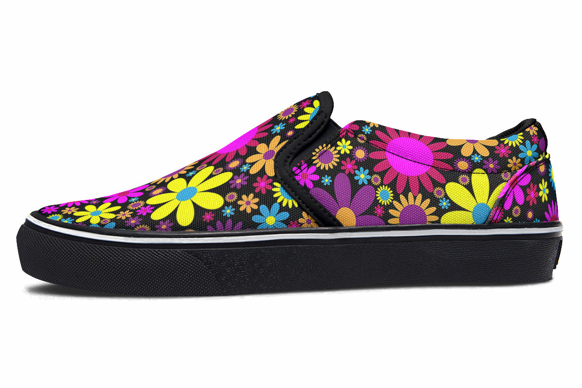 Funky Retro Flowers Slip Ons