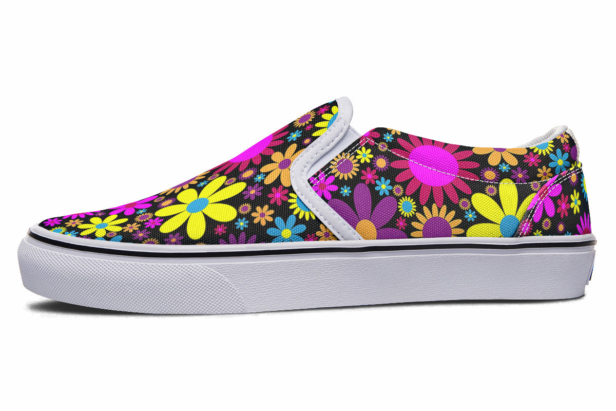 Funky Retro Flowers Slip Ons