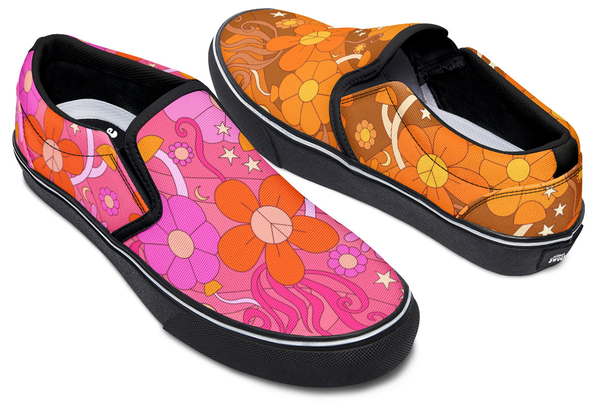 Molly's Mismatched Retro Daisies Slip Ons