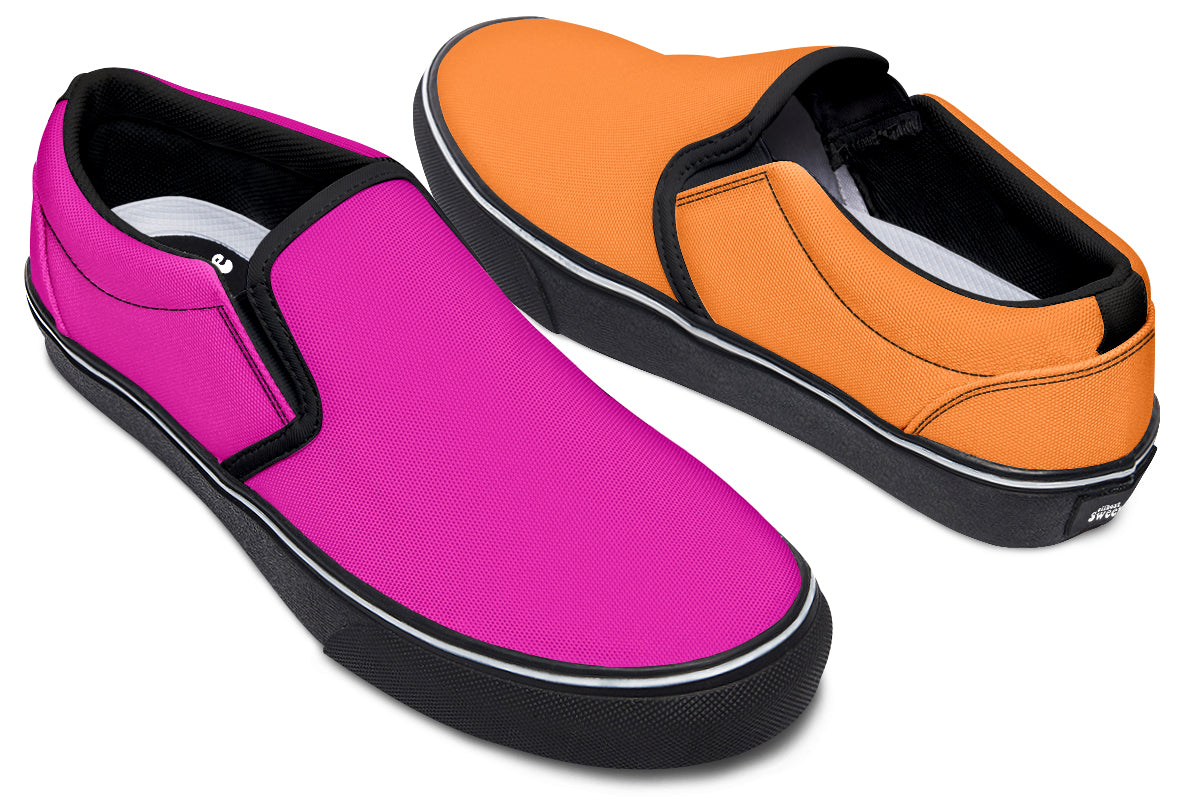 Pink And Orange Mismatch Slip Ons