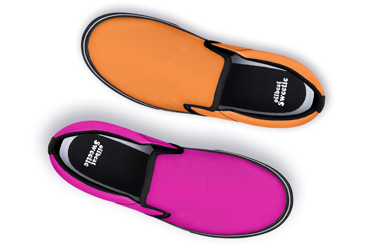 Pink And Orange Mismatch Slip Ons