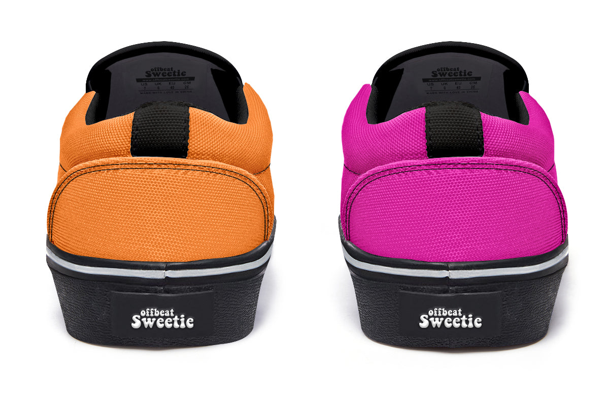 Pink And Orange Mismatch Slip Ons