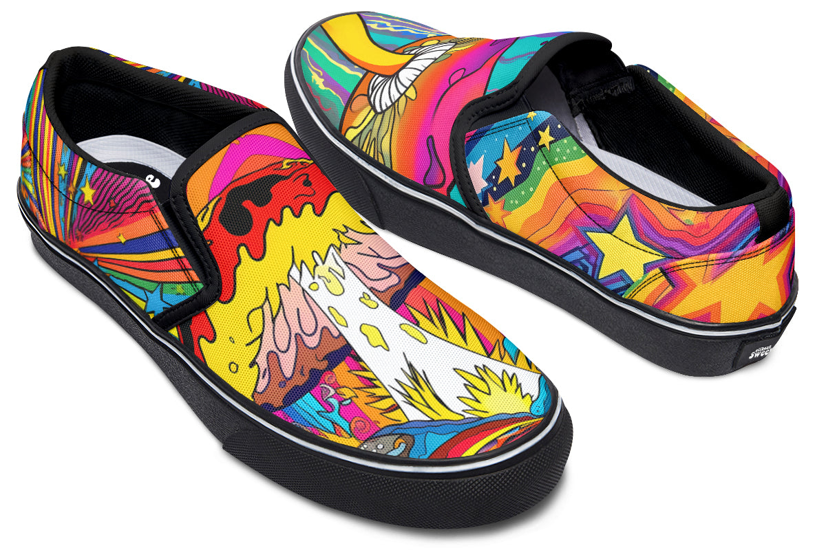 Psychedelic Mushies Slip Ons