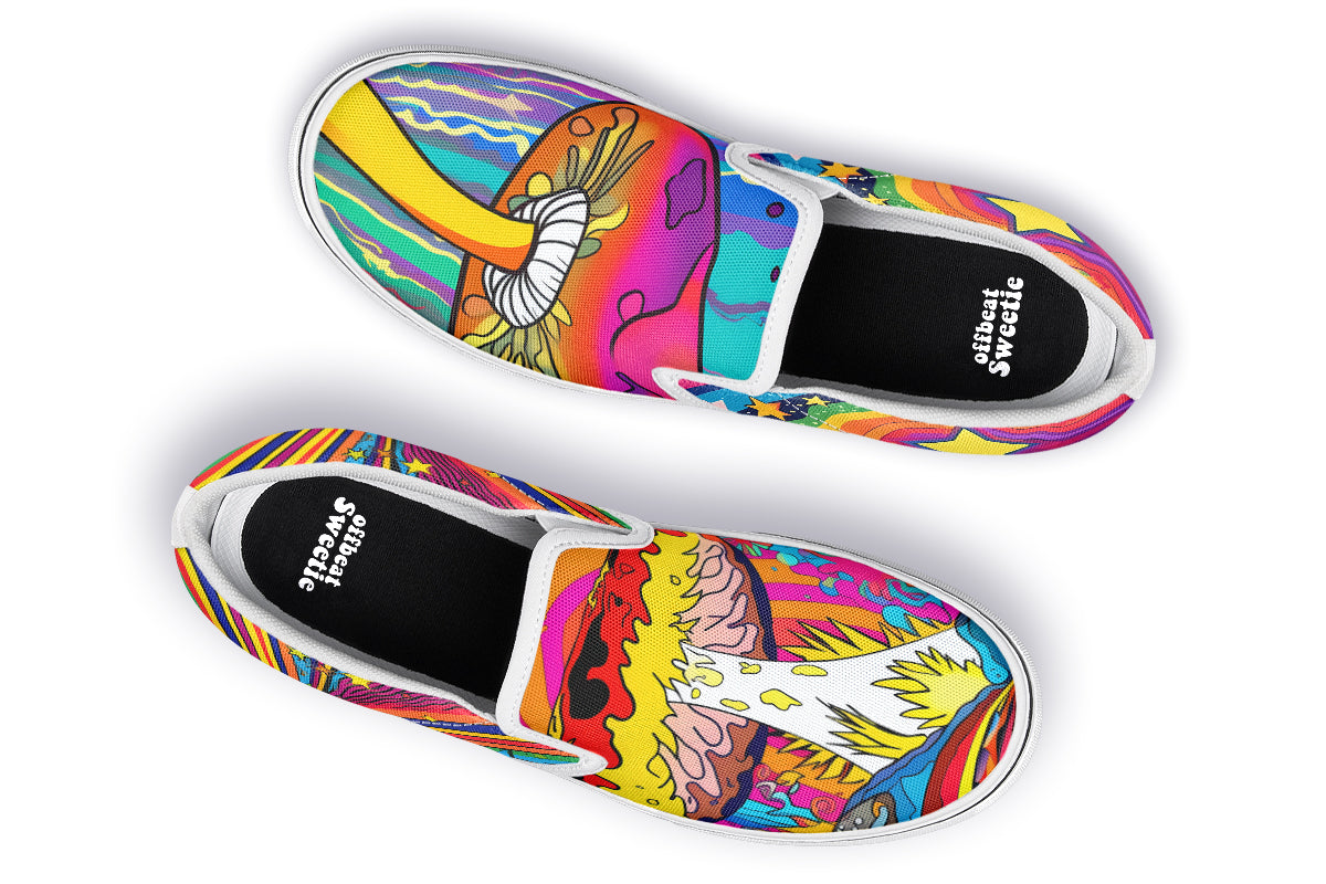 Psychedelic Mushies Slip Ons