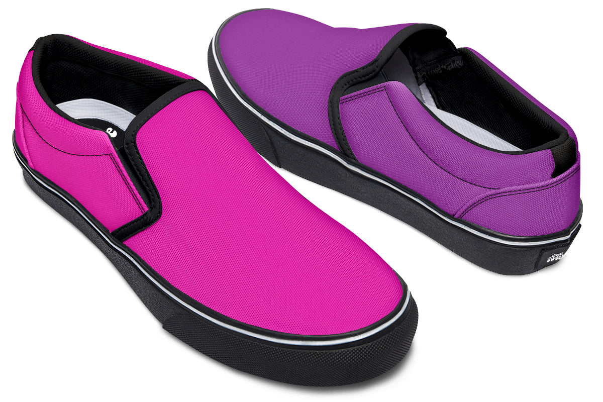 Purple And Pink Mismatch Slip Ons