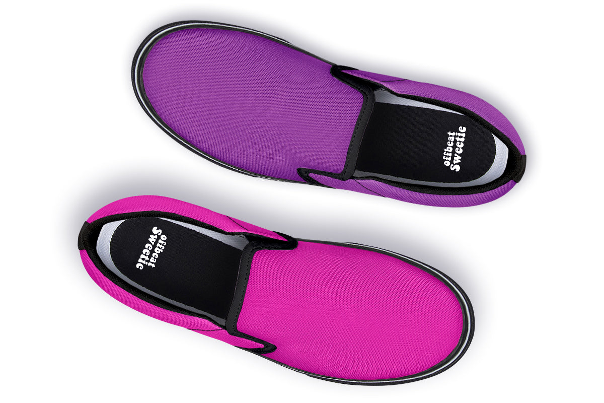 Purple And Pink Mismatch Slip Ons