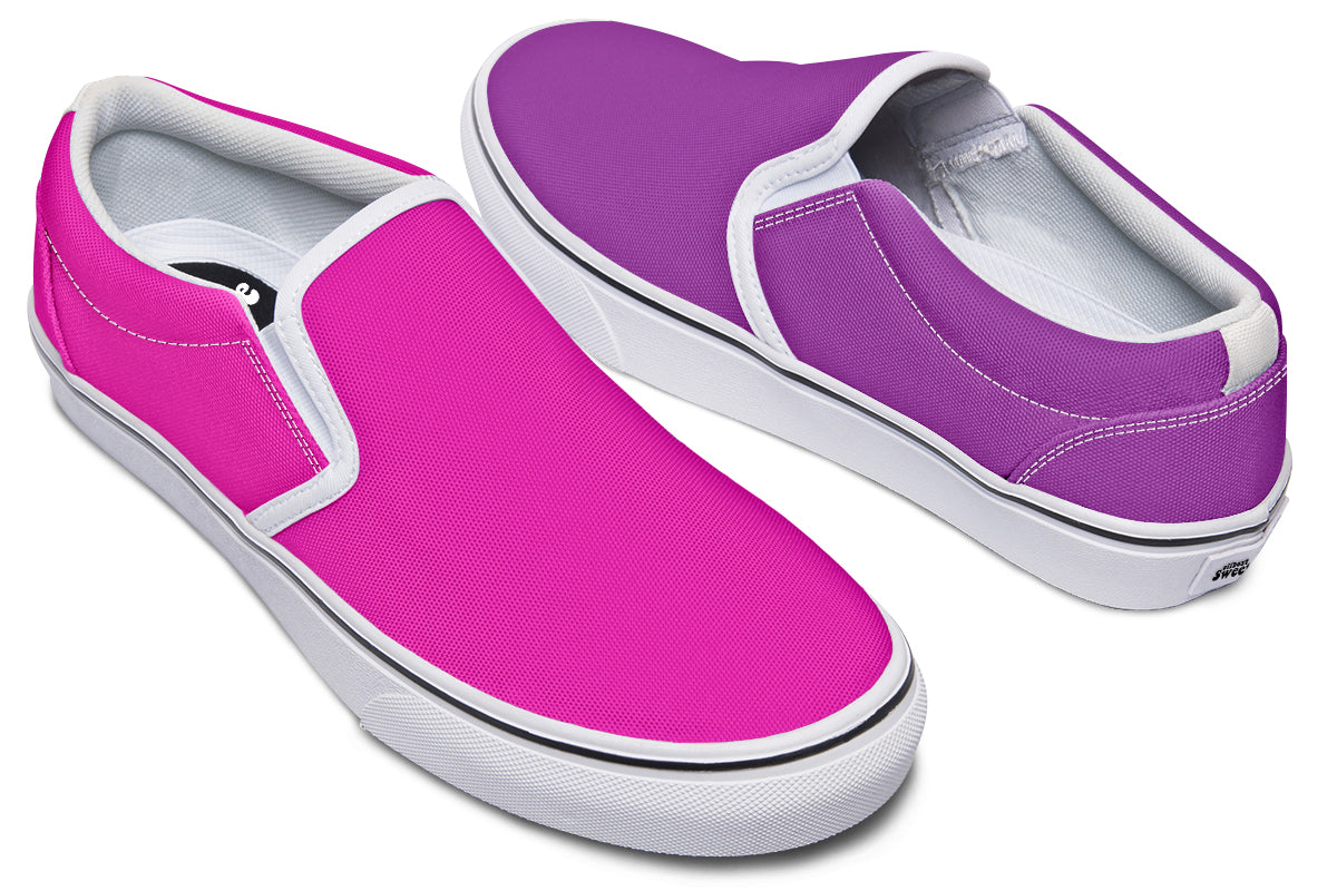 Purple And Pink Mismatch Slip Ons