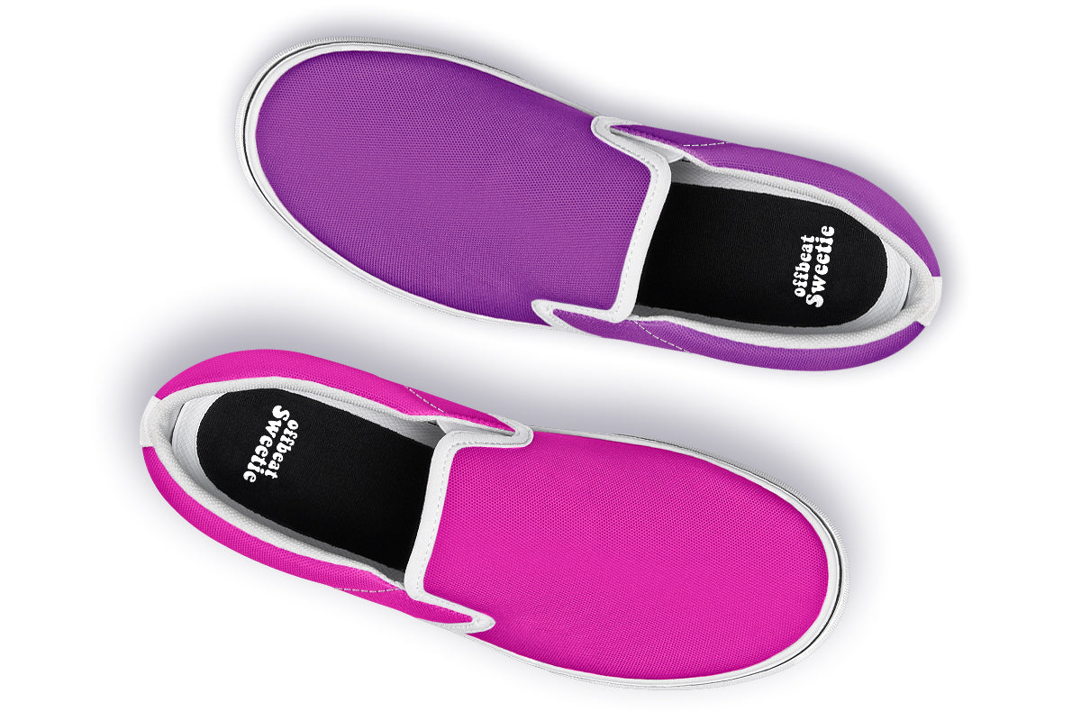 Purple And Pink Mismatch Slip Ons