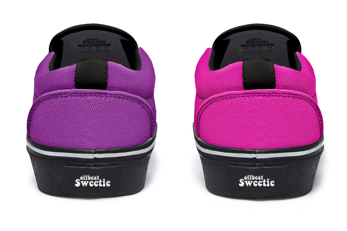 Purple And Pink Mismatch Slip Ons