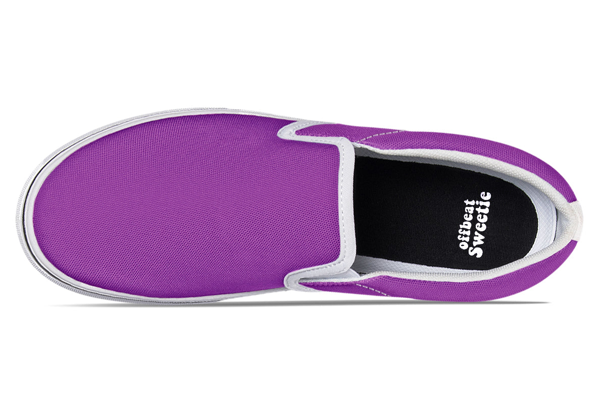 Purple And Red Mismatch Slip Ons