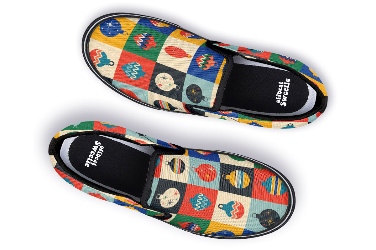 Retro Xmas Baubles Slip Ons