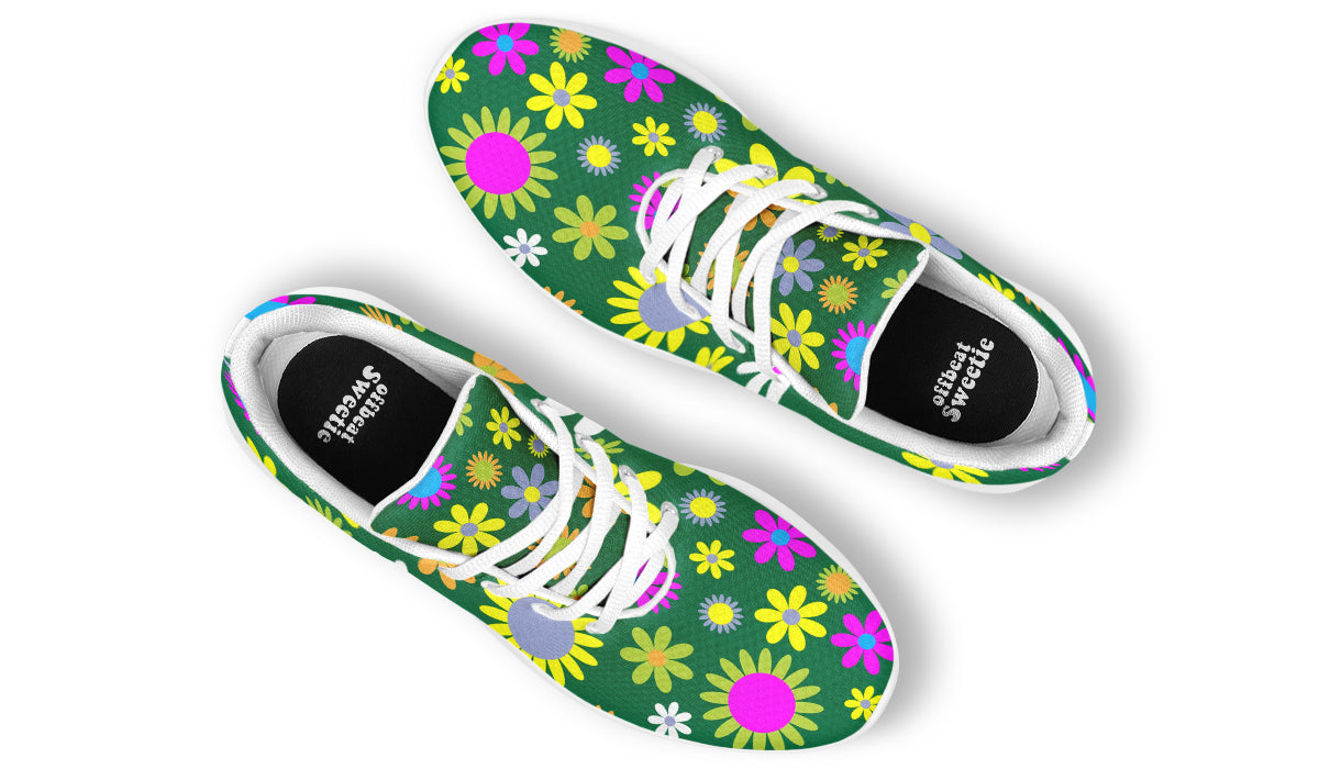 Green Retro Flowers Sneakers