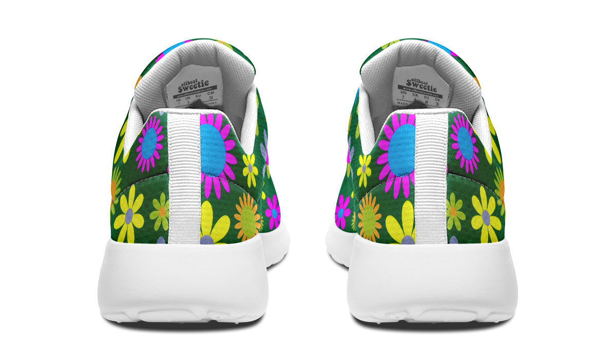 Green Retro Flowers Sneakers