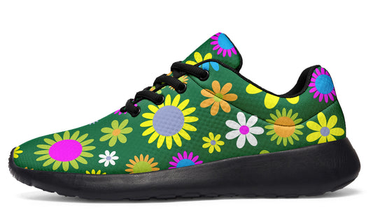 Green Retro Flowers Sneakers