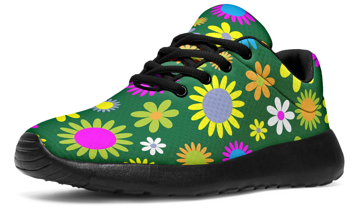 Green Retro Flowers Sneakers