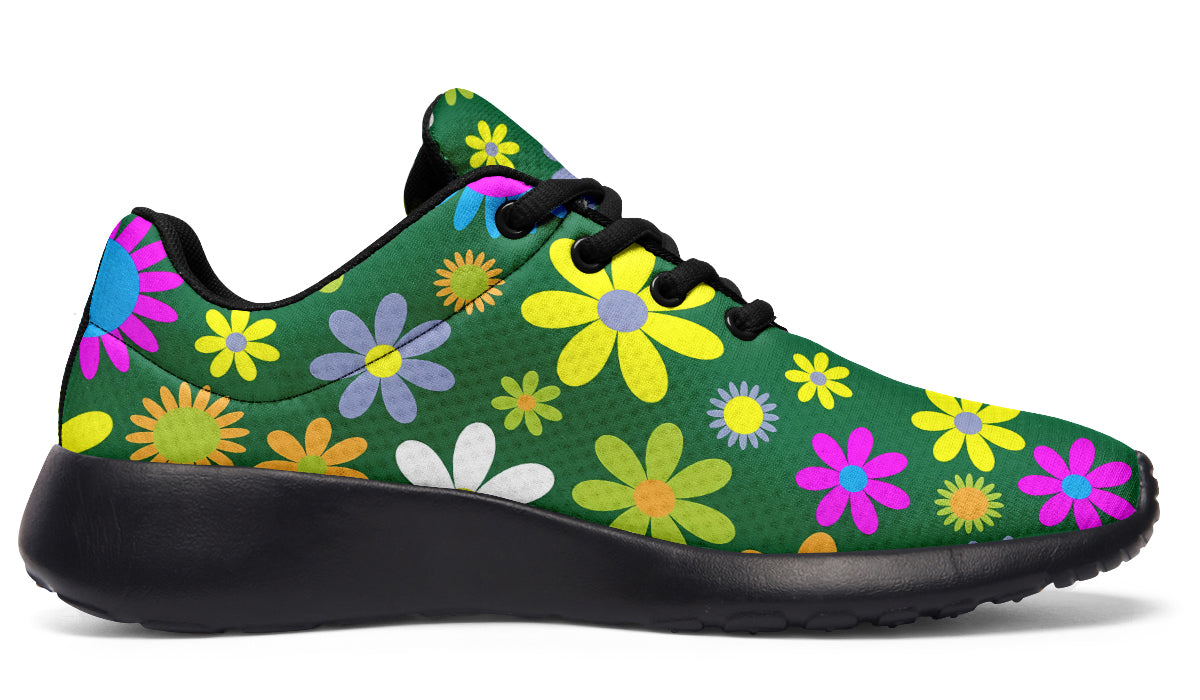 Green Retro Flowers Sneakers