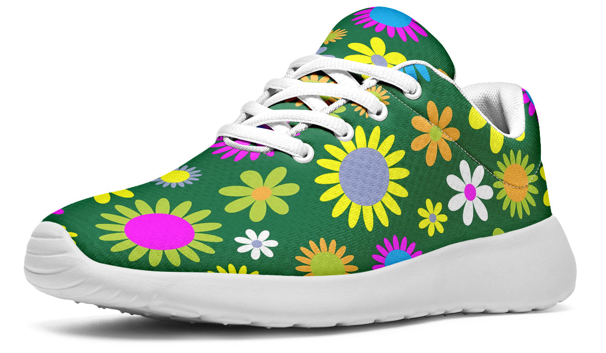 Green Retro Flowers Sneakers