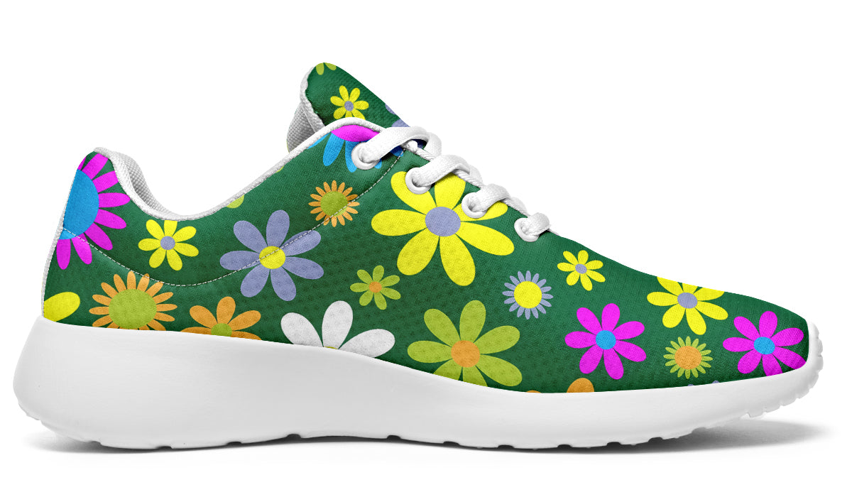 Green Retro Flowers Sneakers