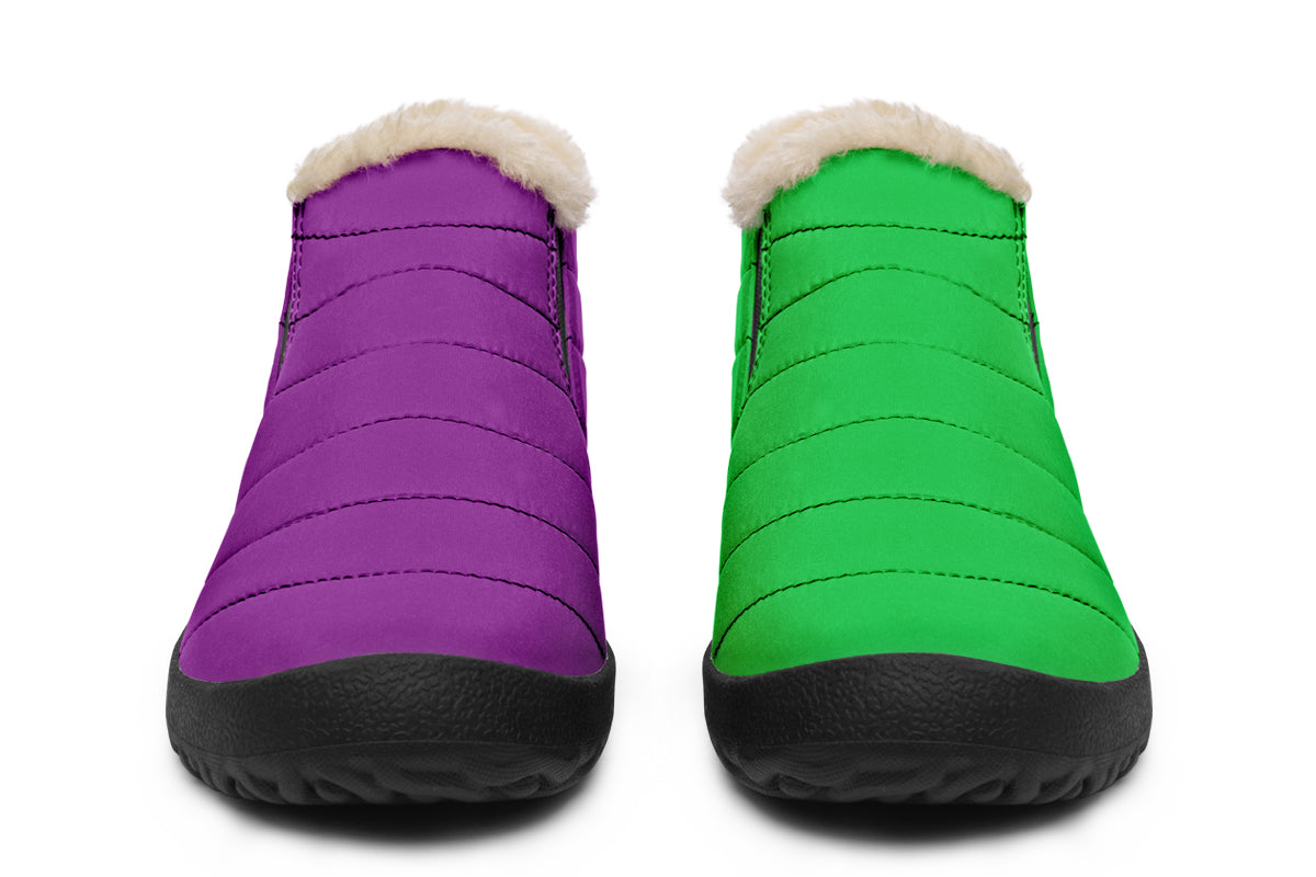 Green And Purple Mismatch Winter Shoes