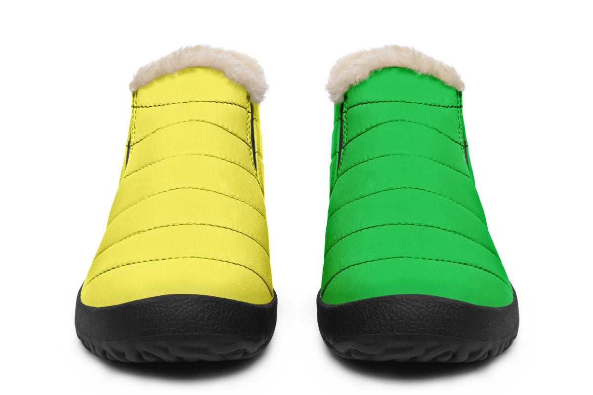 Yellow And Green Mismatch Winter Shoes