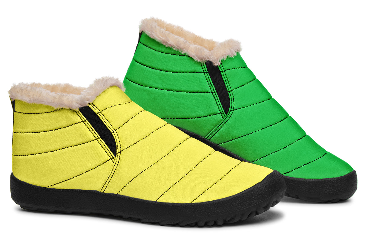 Yellow And Green Mismatch Winter Shoes