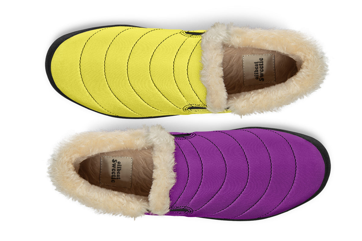 Yellow And Purple Mismatch Winter Shoes