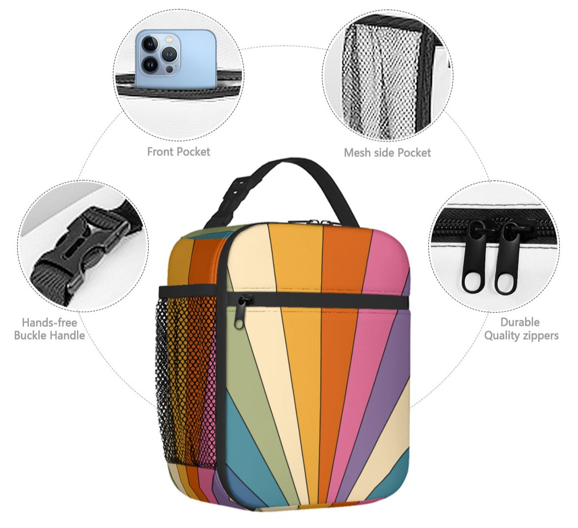 Retro Rainbow Insulated Lunch Bag